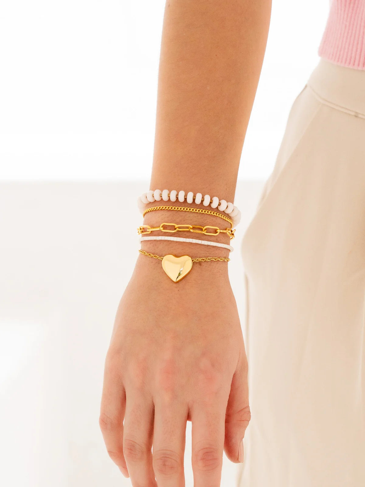 Gold Heart Bracelet Set