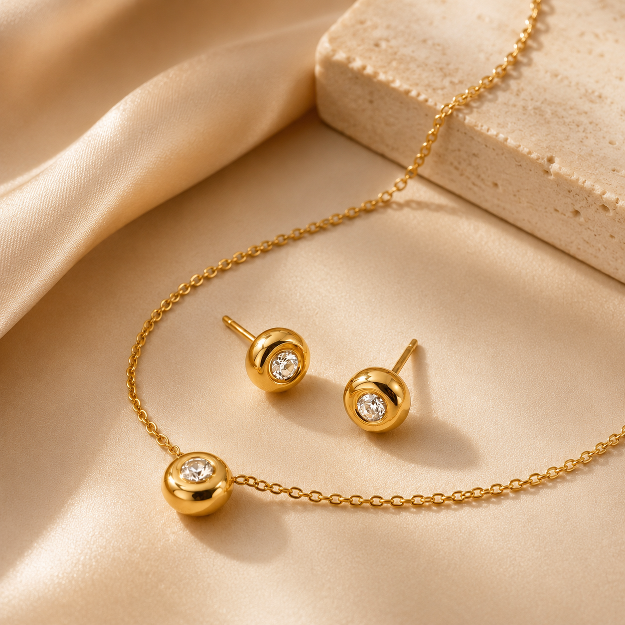 Basic Shiny Set Necklace+Earrings