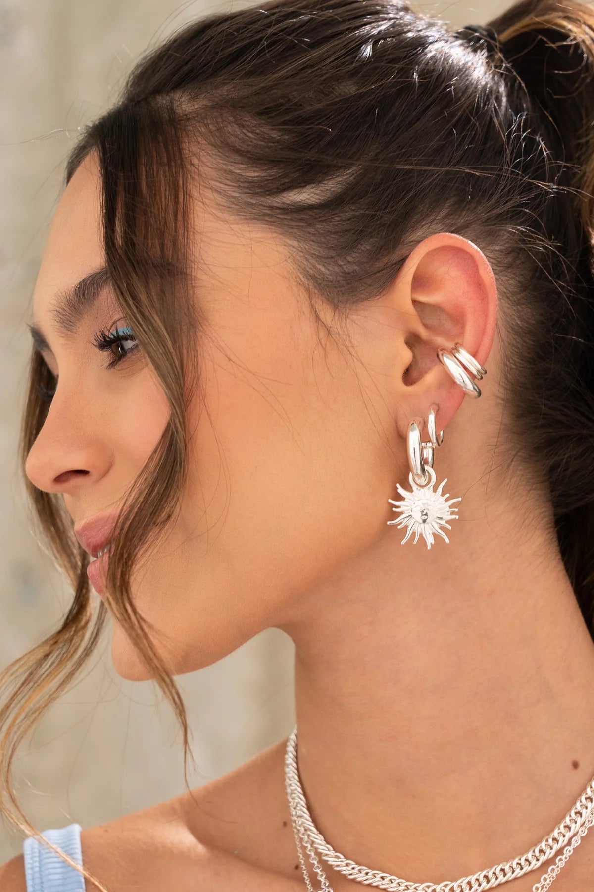 Silver Gold Sun and Moon Charm Earrings