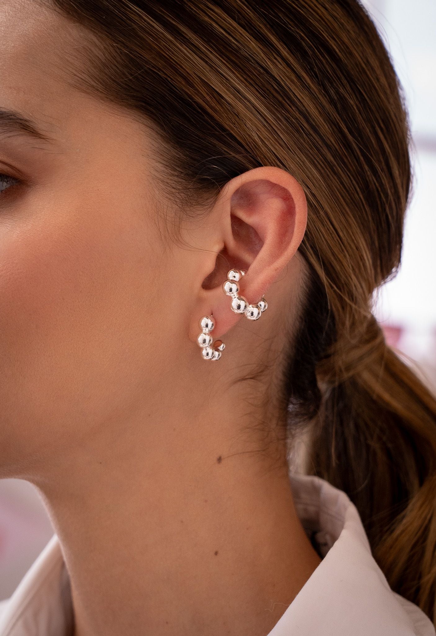 Silver Pepa Hoop Earrings Set