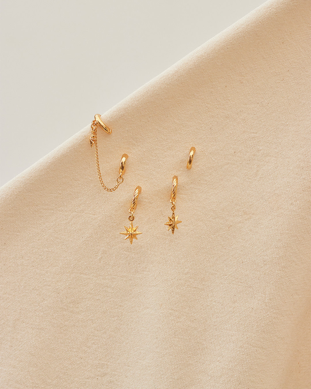 Astros Earrings Set-Dainty hoop and Earcuff