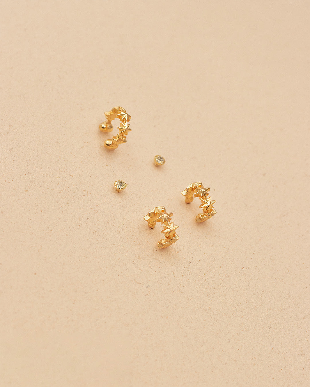 Stellar Earrings Set-Dainty hoop, Stud and Earcuff