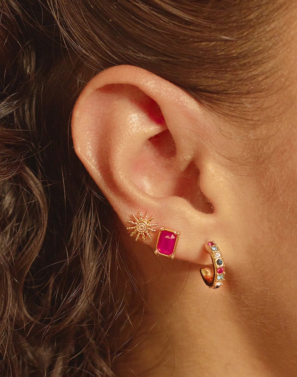 Boreal Earrings Set. Small hoop, stud