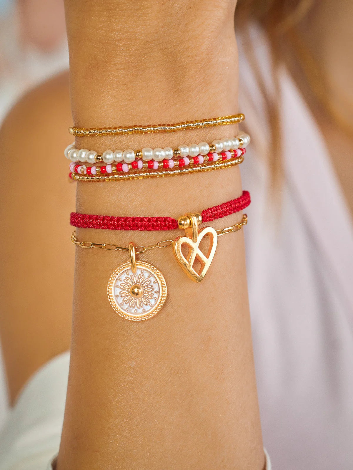 Red mandala set bracelets-hand made