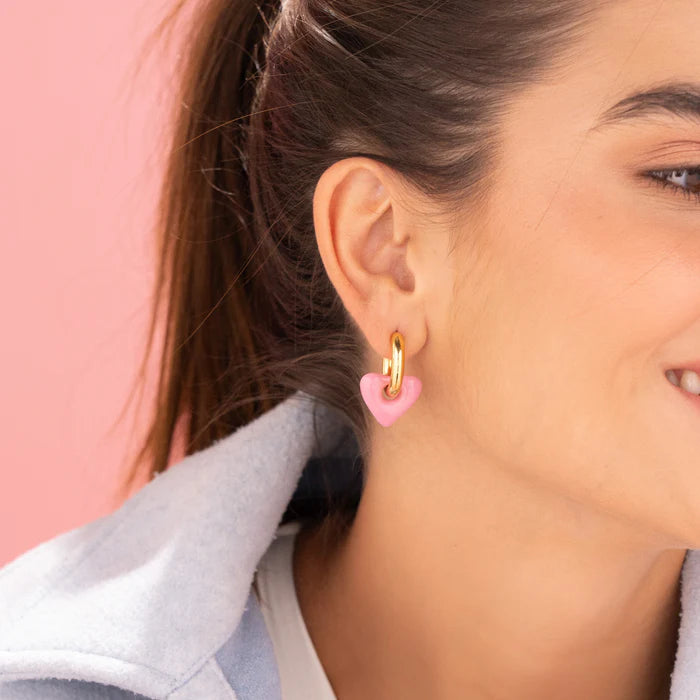 Pink Heart Hoops Earrings