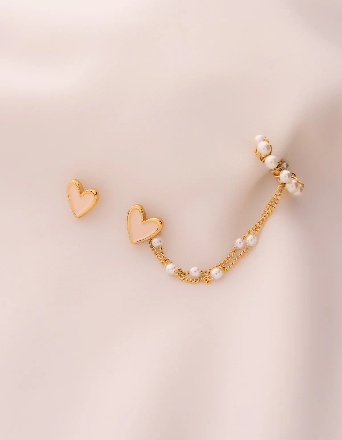 Solitario Pink Heart Earrings+Ear cuff