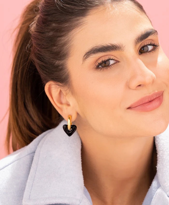 Black Heart Hoops Earrings