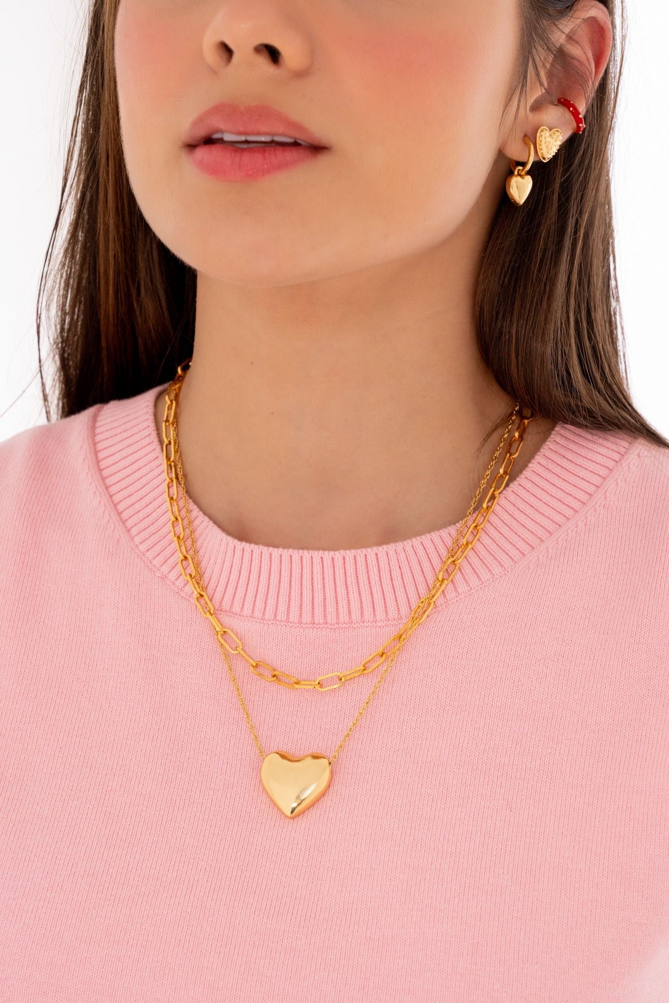 Large Gold Heart Necklace Layered