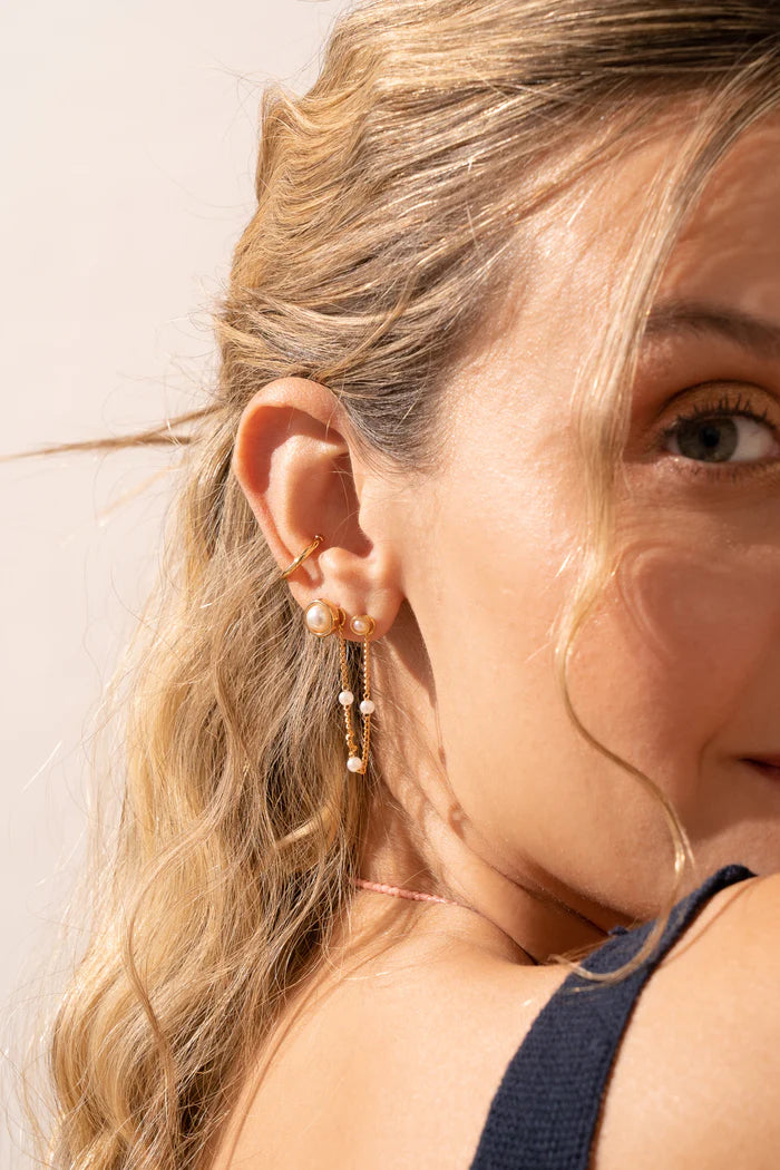 Solitario Pearl Earrings+Ear cuff