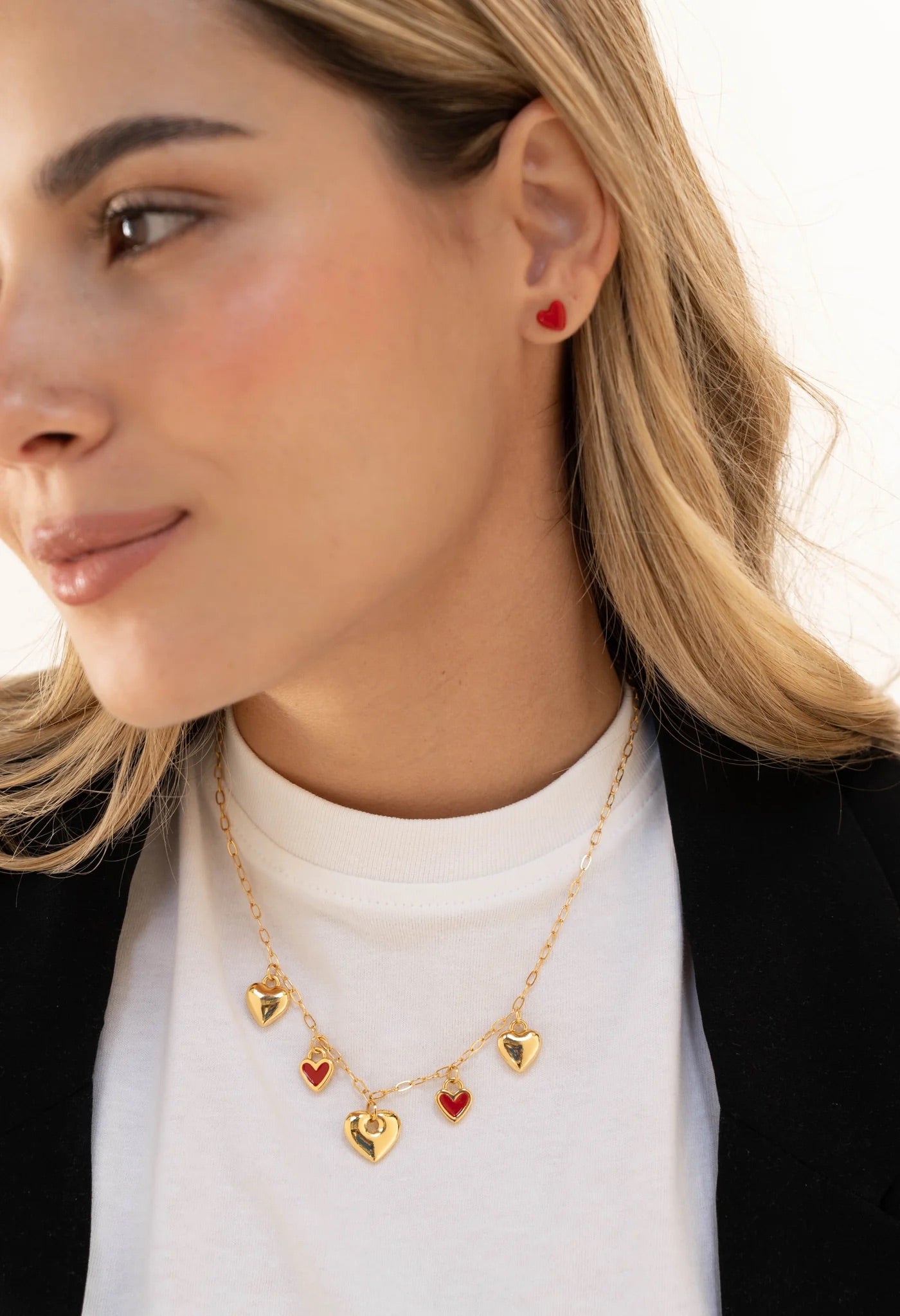 Red hearts necklace+Red heart earrings