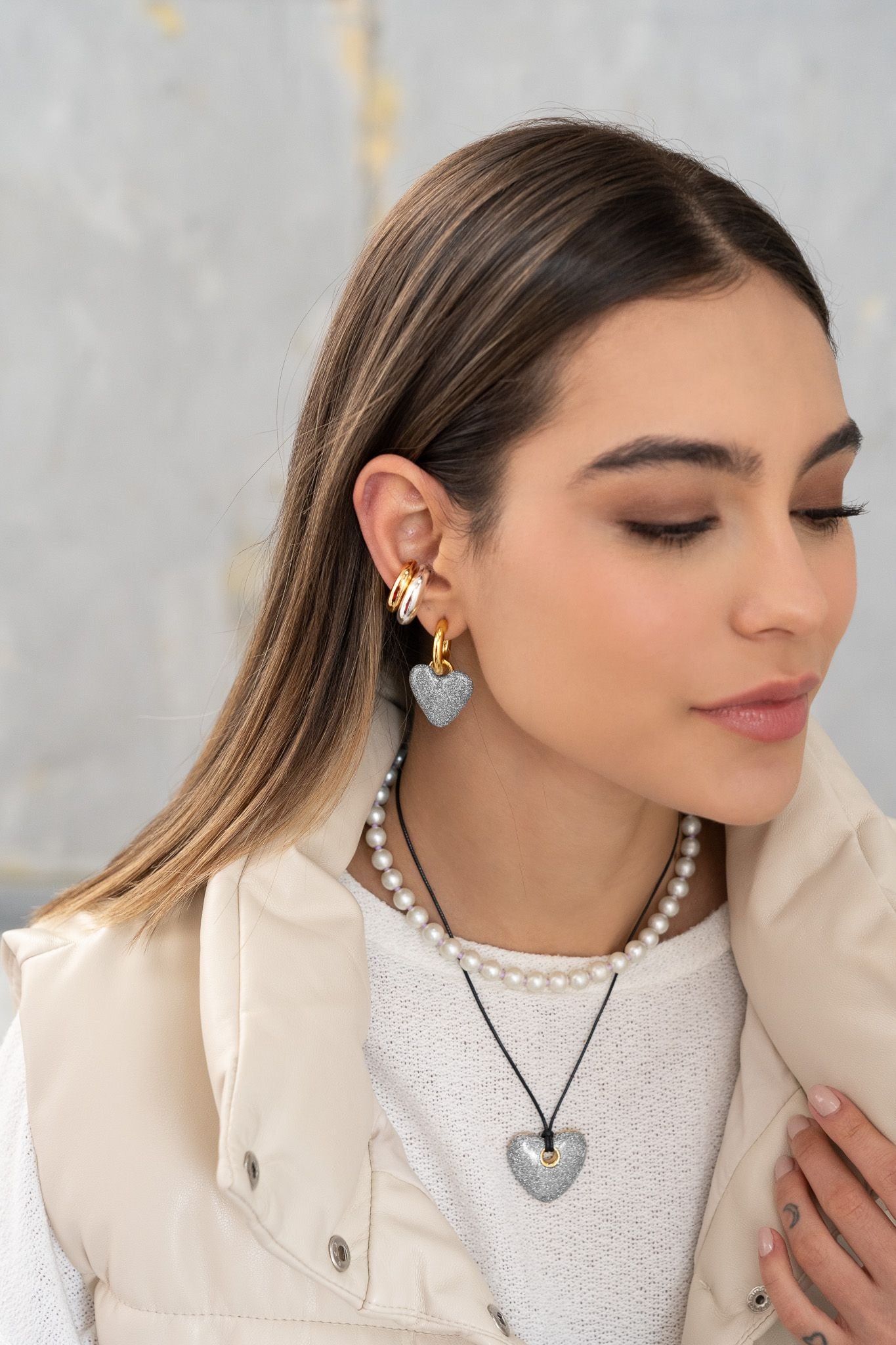 Silver Glitter Heart Hoops