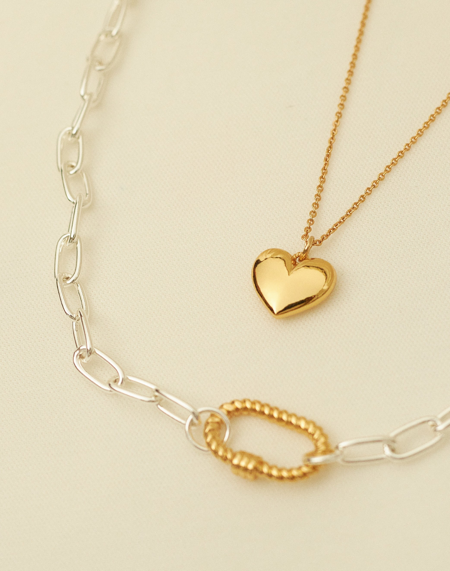 Silver-Gold Chunky Layered Necklace+Earrings