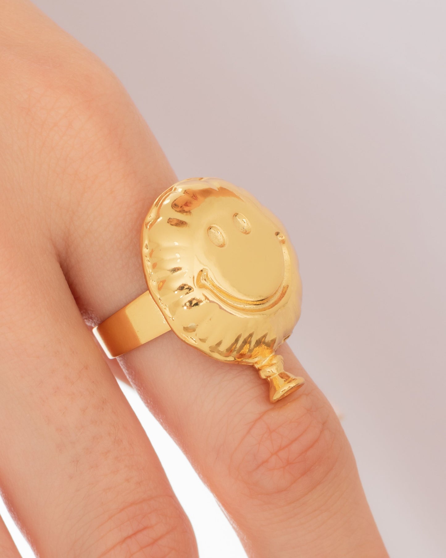 Gold Happy Face Balloon Ring