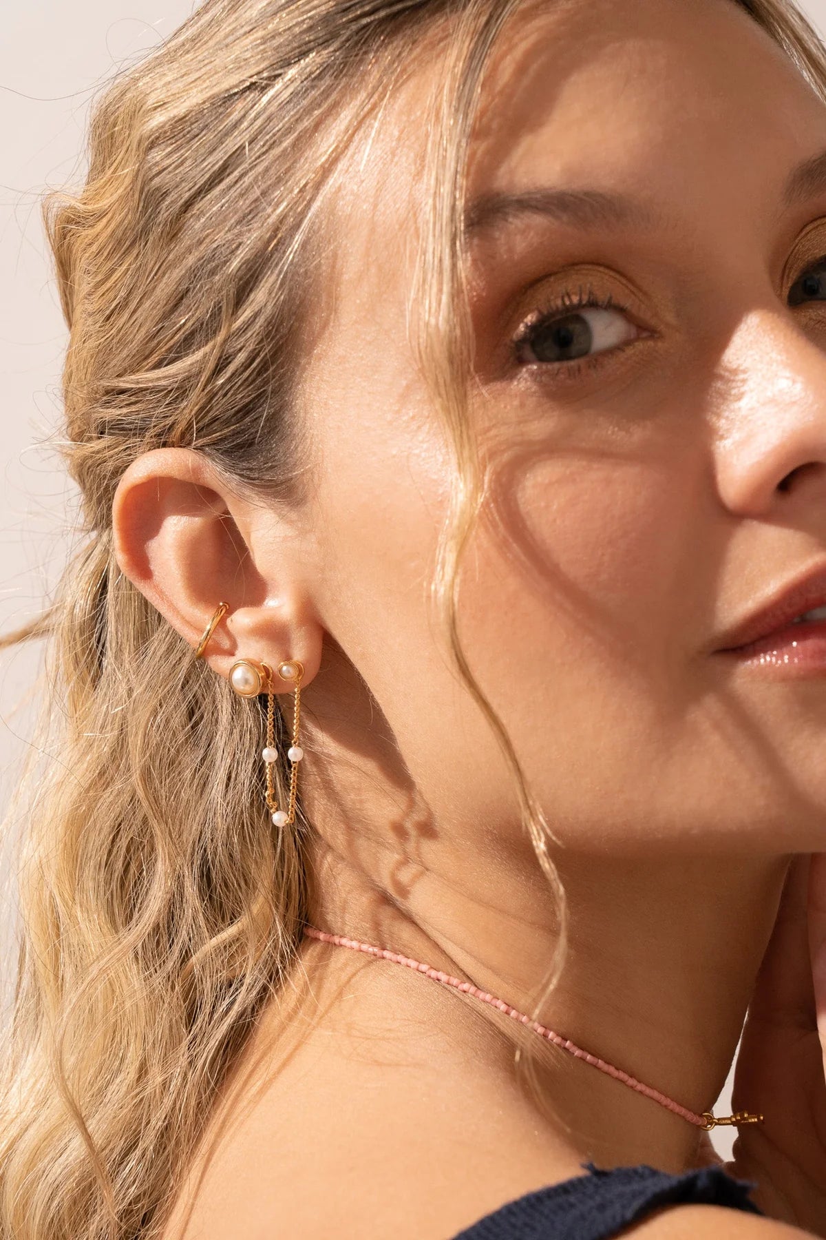 Solitario Pearl Earrings+Ear cuff