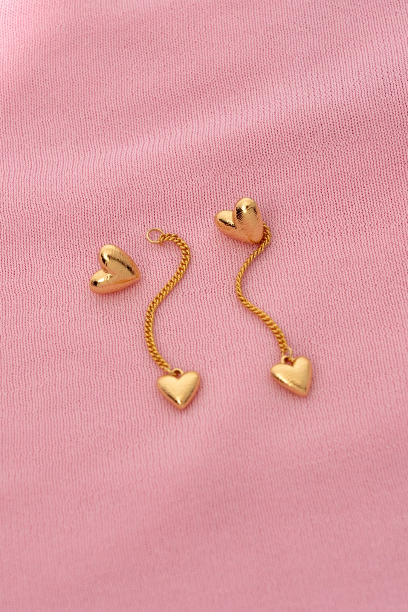 Gold Heart Drop Chain Earrings