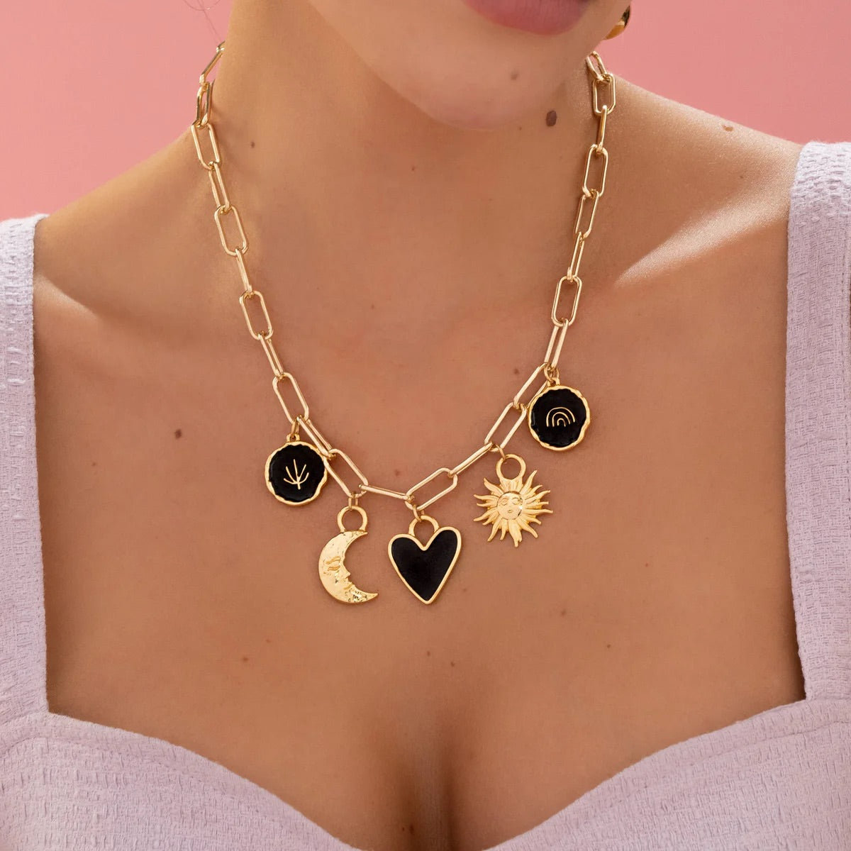 Sun and moon multicharms necklace