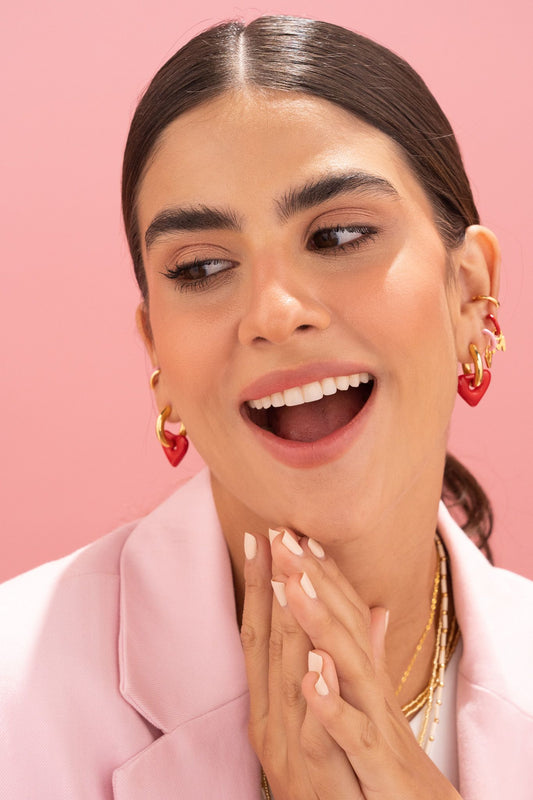 Red Heart Hoops Earrings