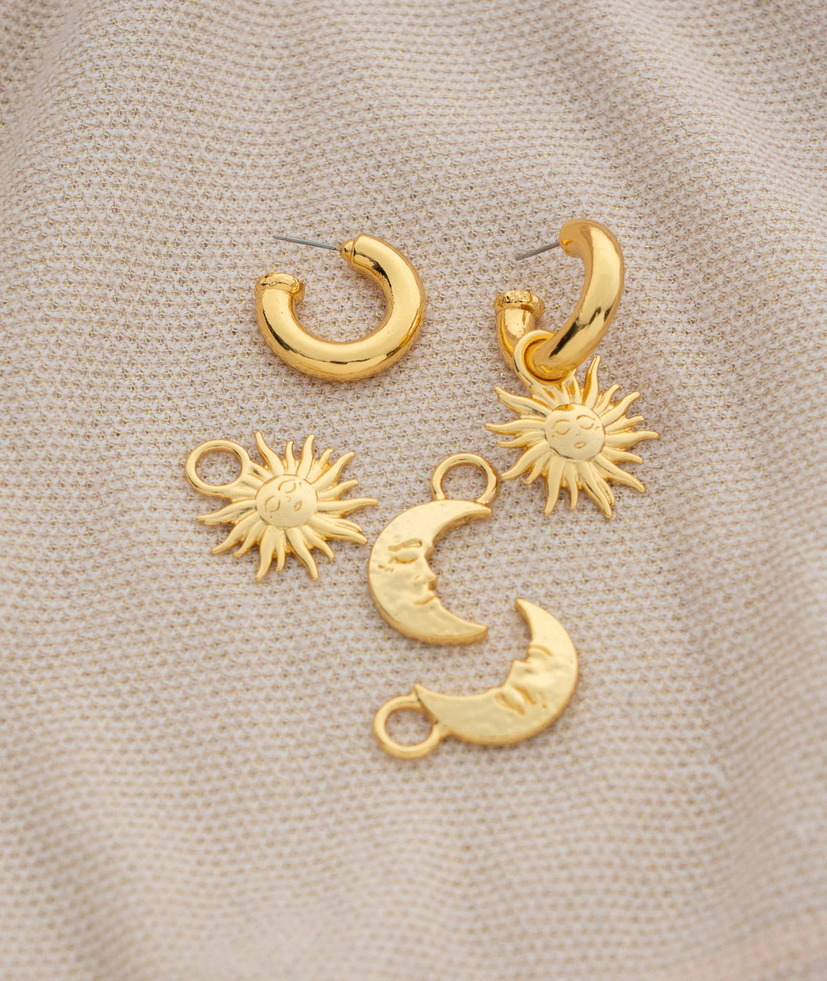 Gold Sun and Moon Charm Earrings