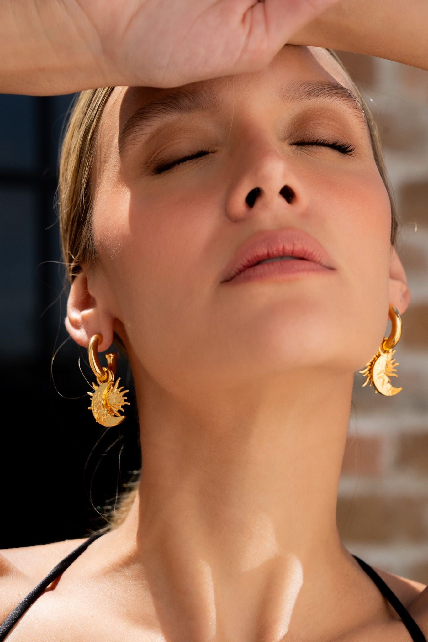 Gold Sun and Moon Charm Earrings