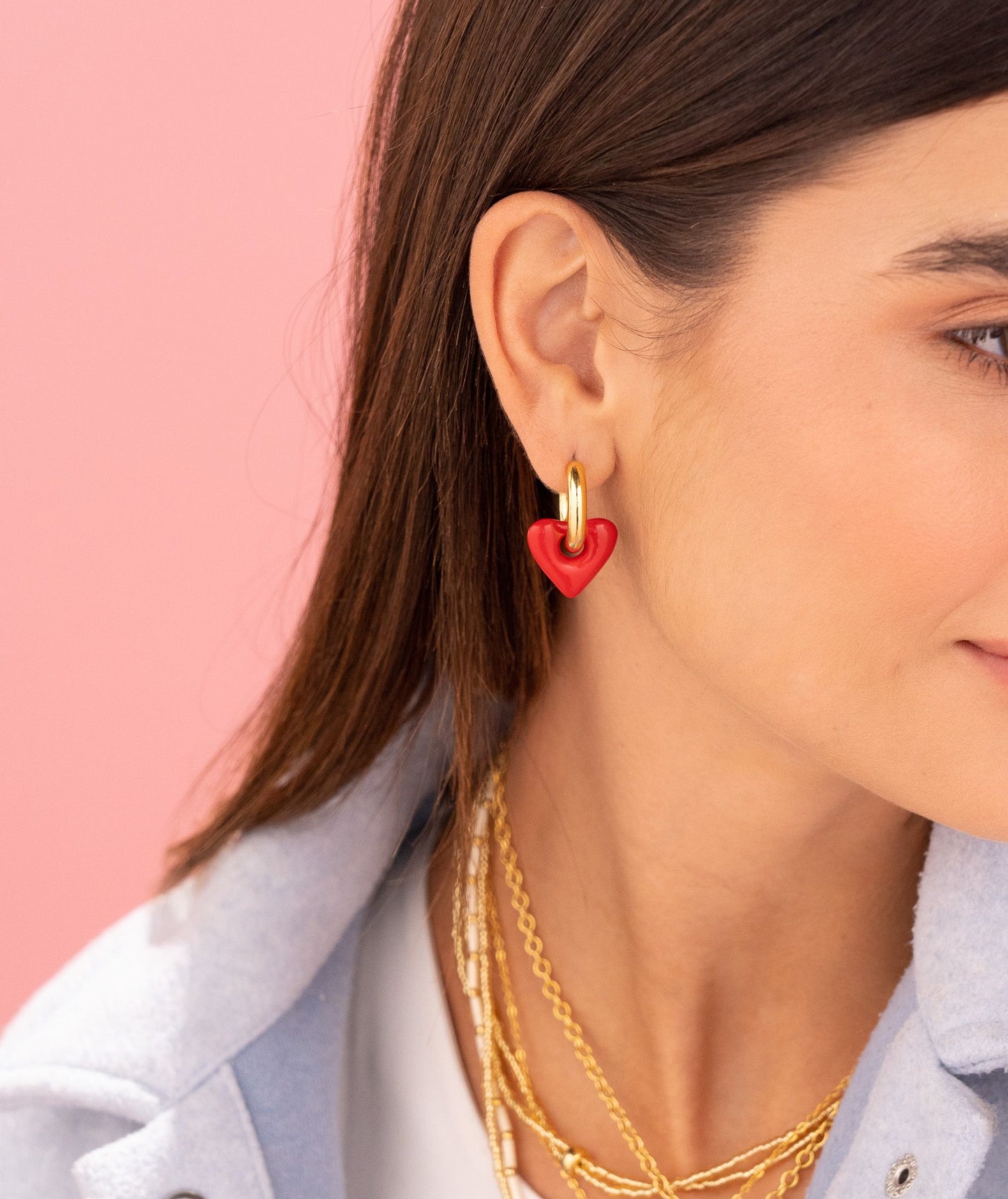 Red Heart Hoops Earrings