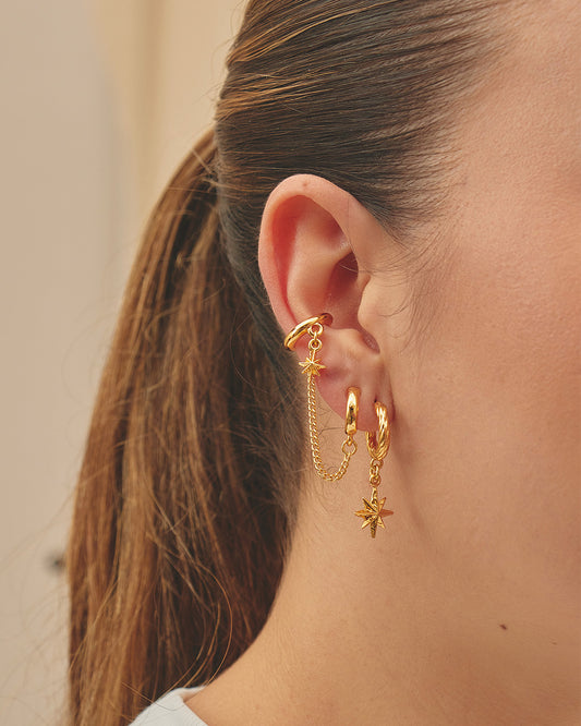 Astros Earrings Set-Dainty hoop and Earcuff