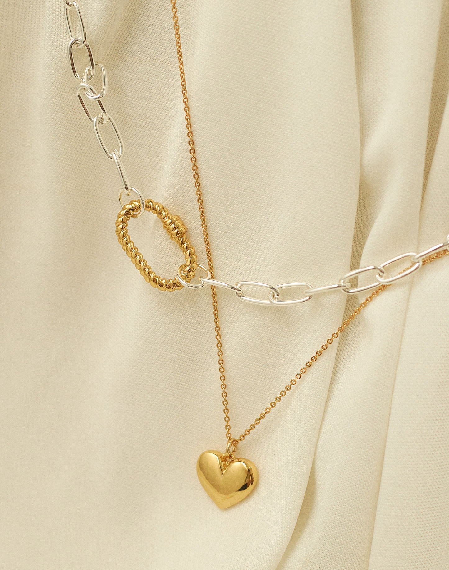 Silver-Gold Chunky Layered Necklace+Earrings