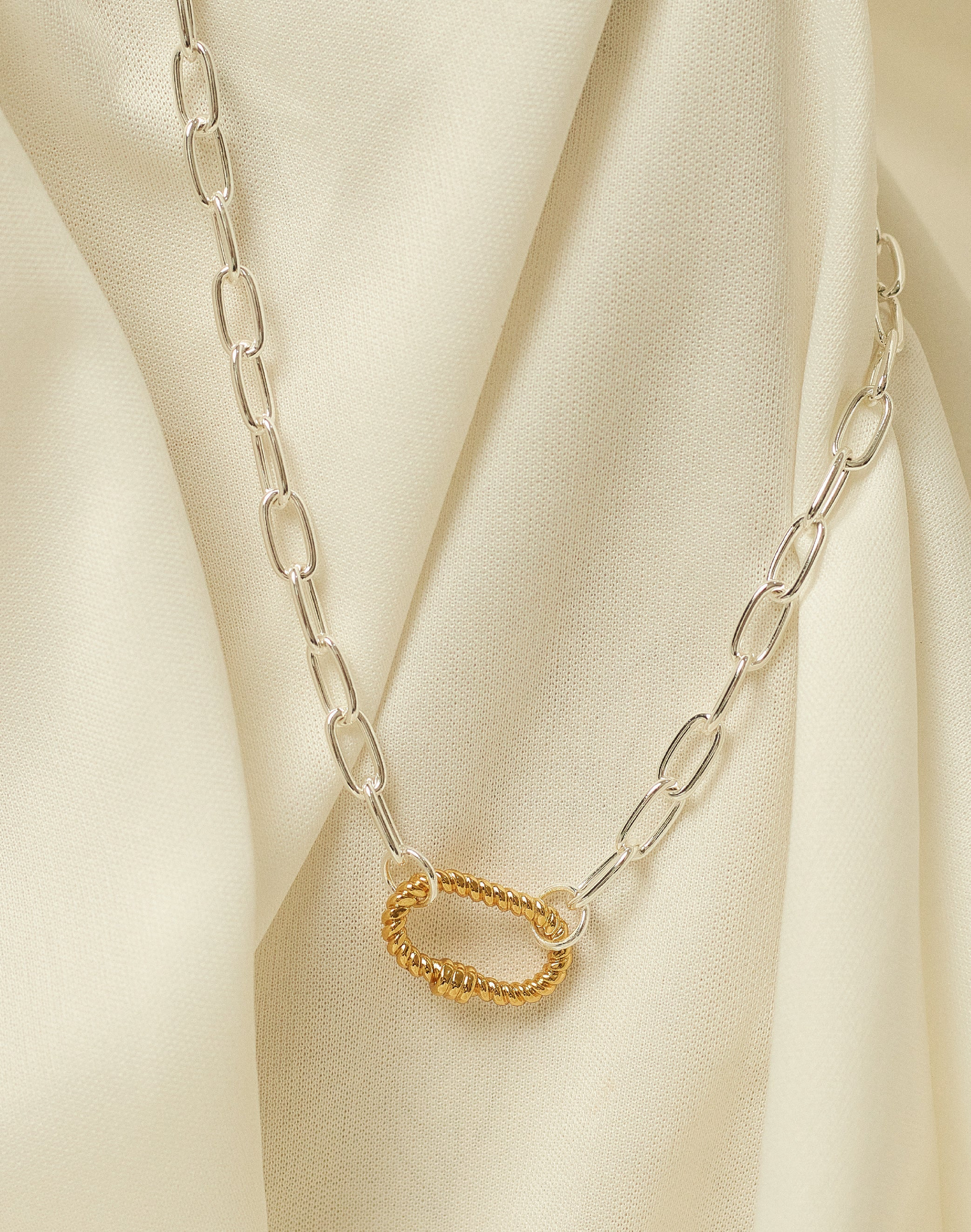 Silver-Gold Chunky Layered Necklace+Earrings