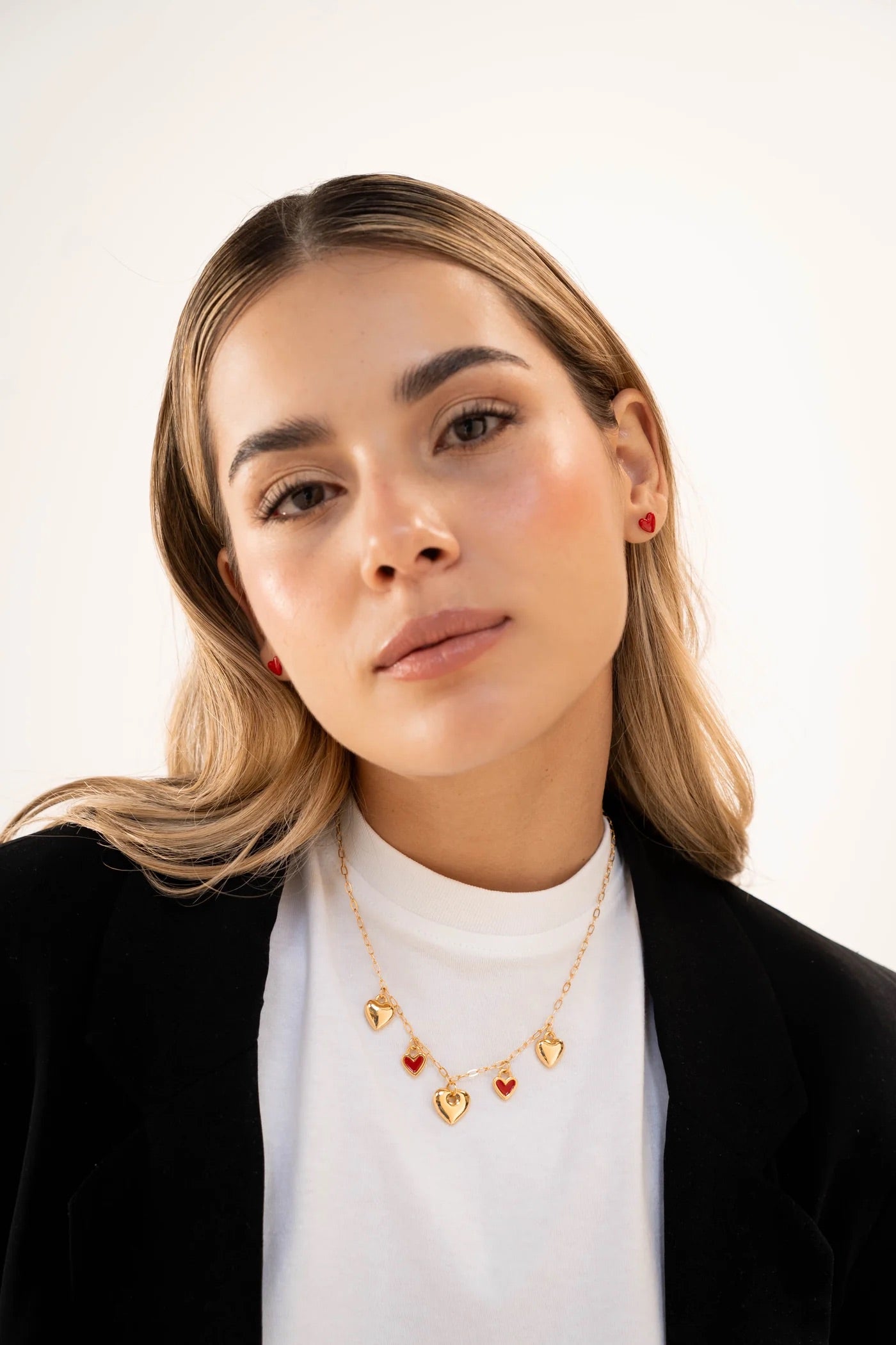 Red hearts necklace+Red heart earrings