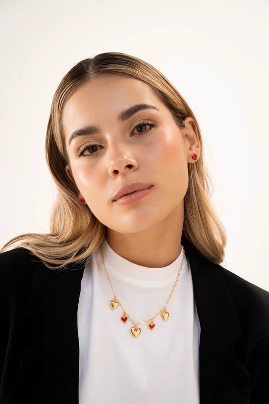 Red hearts necklace+Red heart earrings