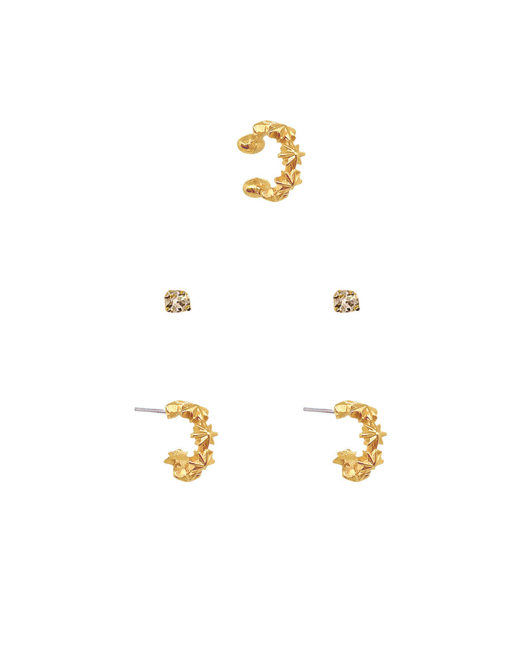 Stellar Earrings Set-Dainty hoop, Stud and Earcuff