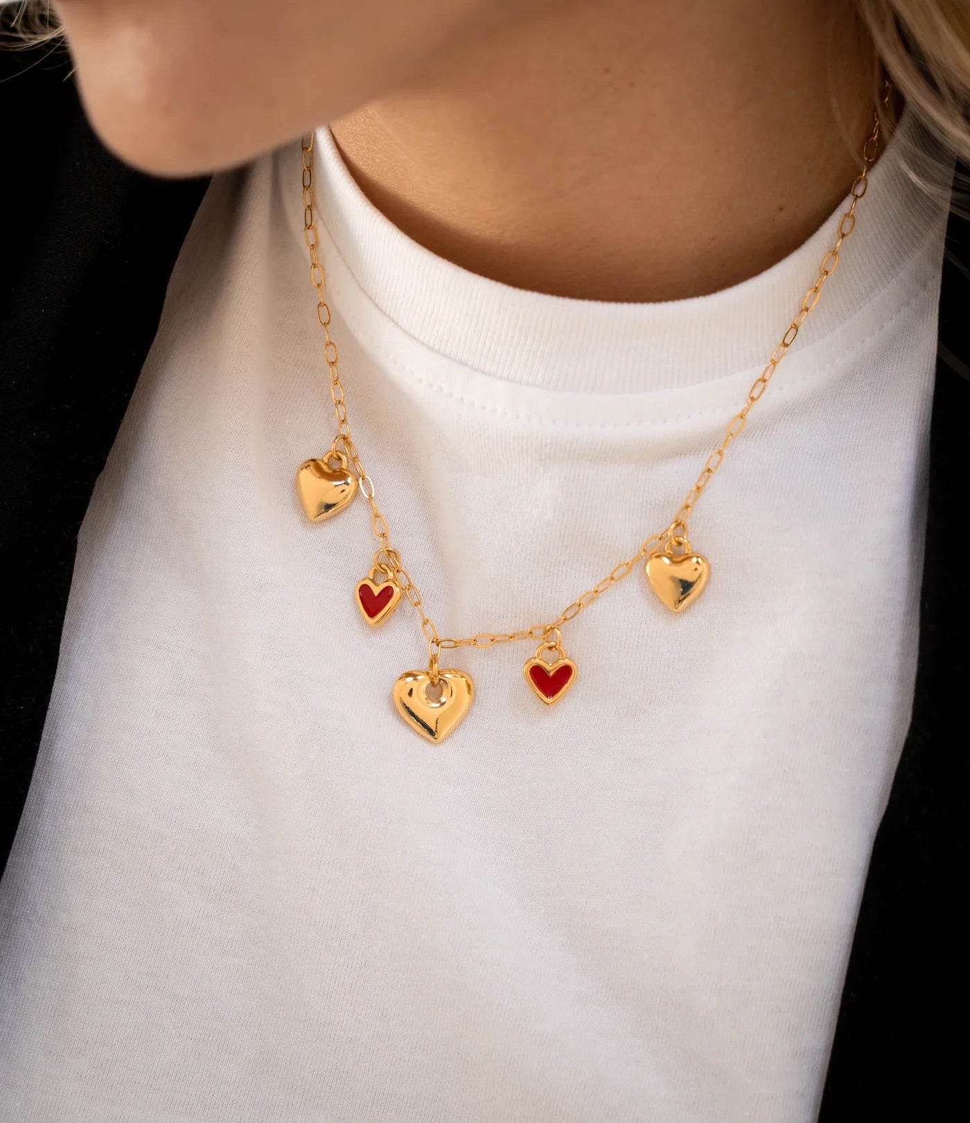 Red hearts necklace+Red heart earrings