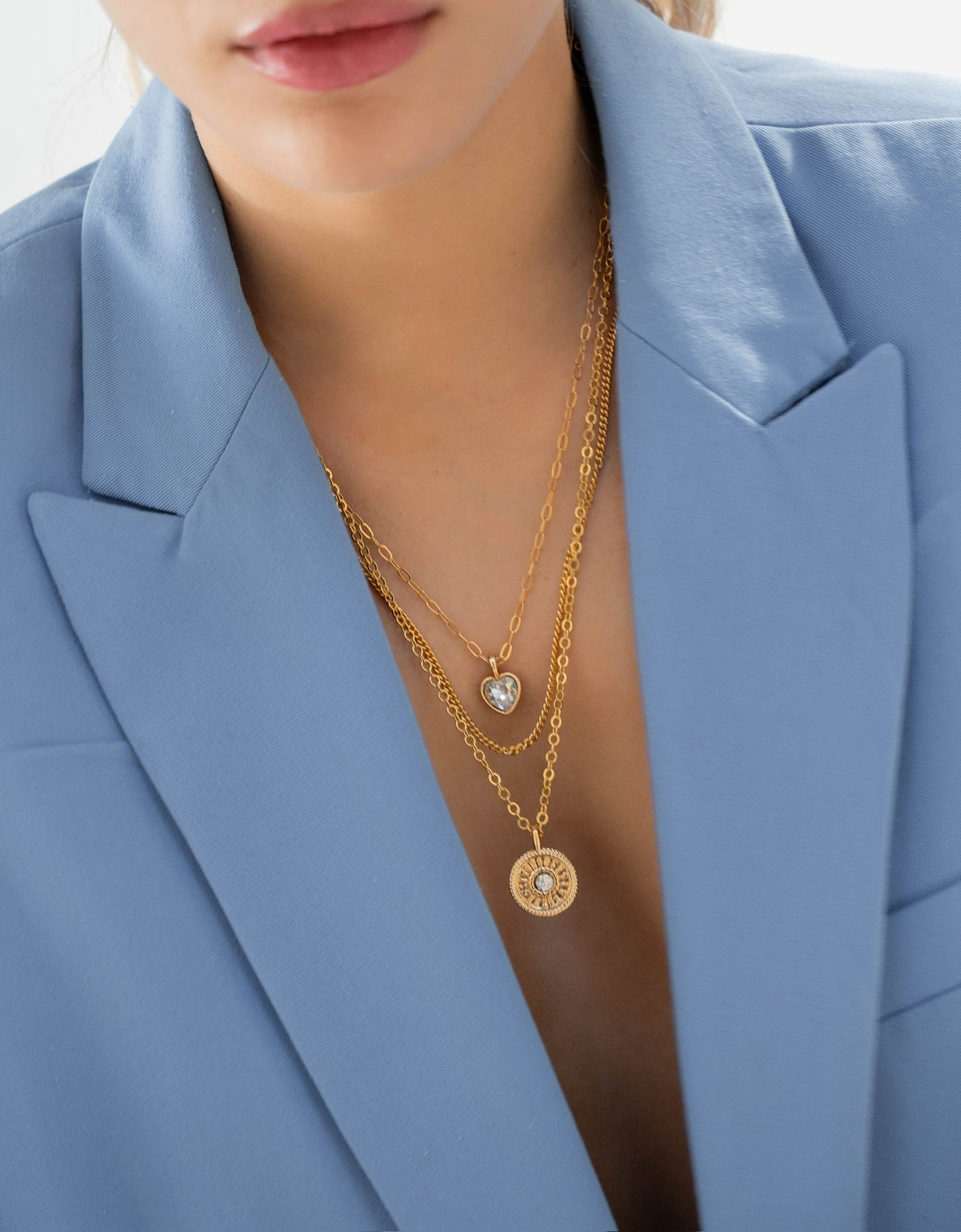 Crystal heart layered necklace