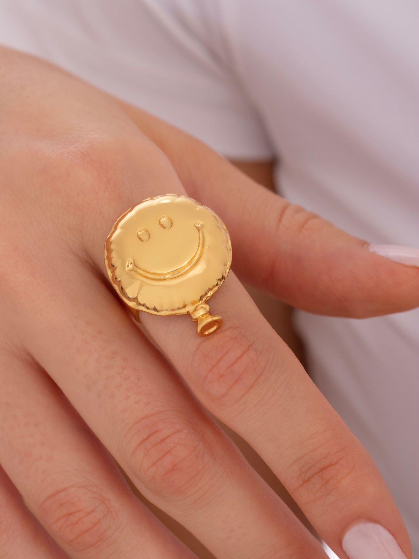 Gold Happy Face Balloon Ring