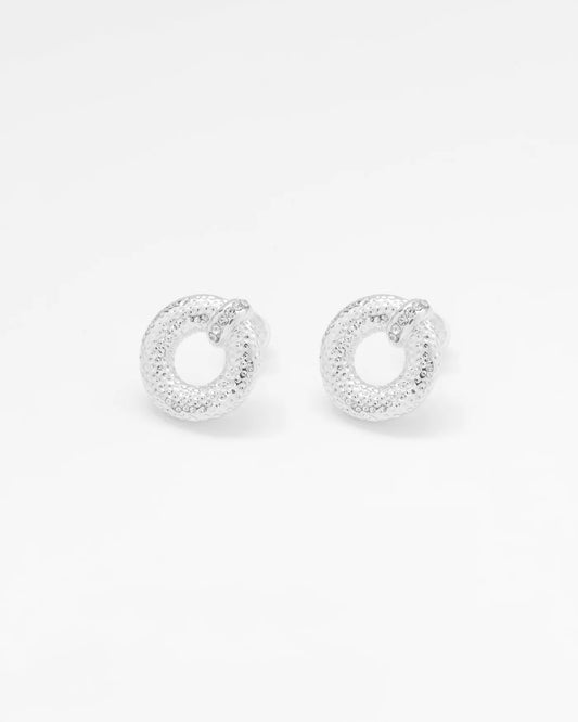 Textured Silver Hoop Earrings with Crystals