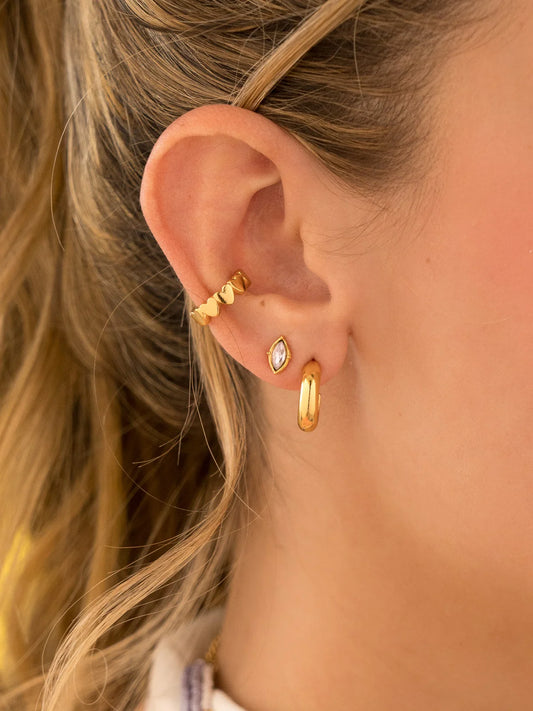 Gold Essential Earrings Set – Dainty Hoop, Stud & Cuff for Women