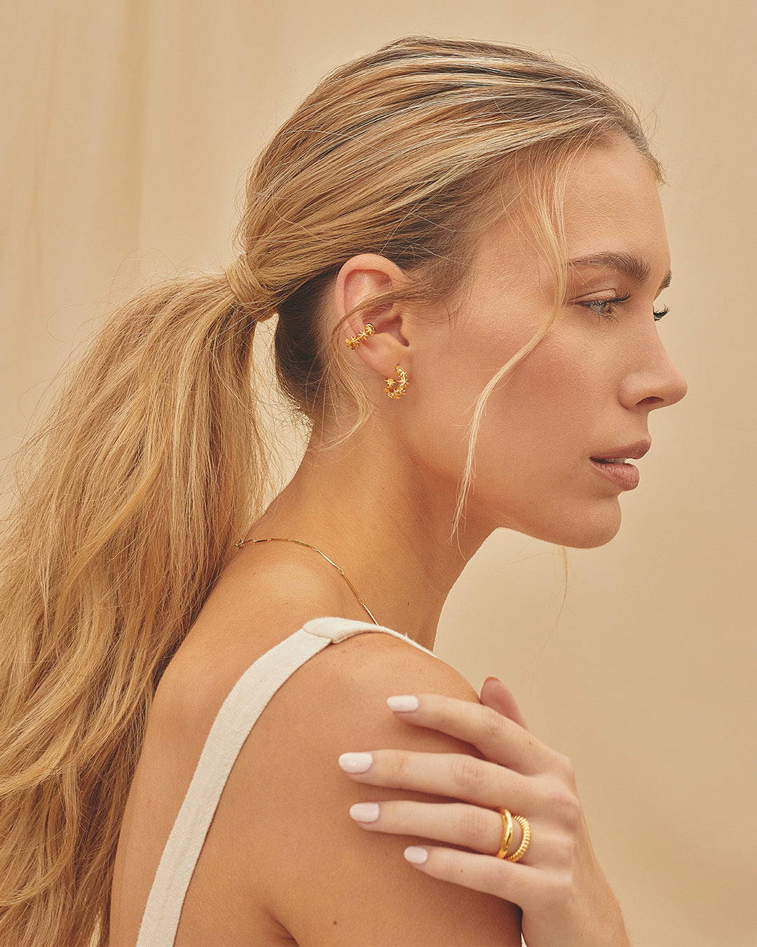 Stellar Earrings Set-Dainty hoop, Stud and Earcuff