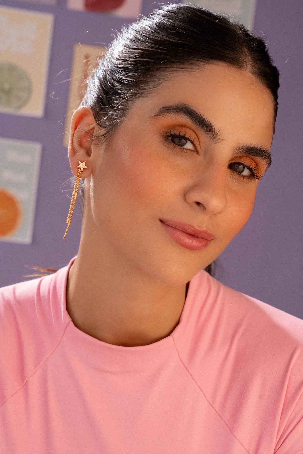 Gold Star Drop Chain Earrings