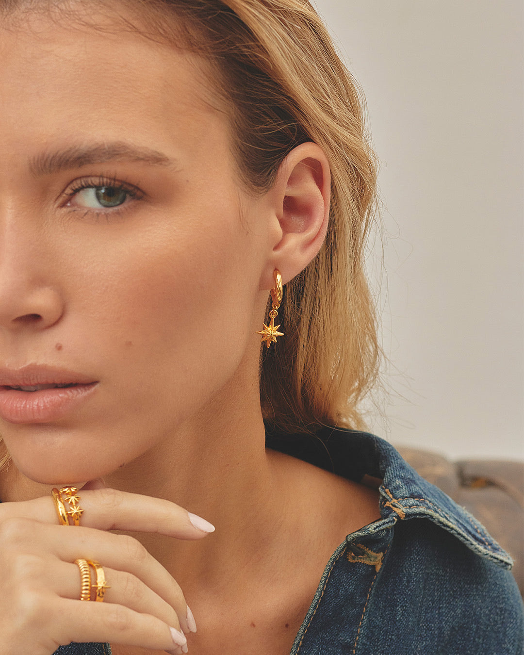 Astros Earrings Set-Dainty hoop and Earcuff