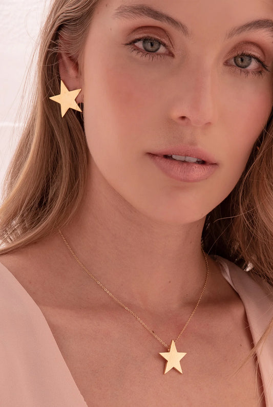 Gold Star Necklace+Earrings Set