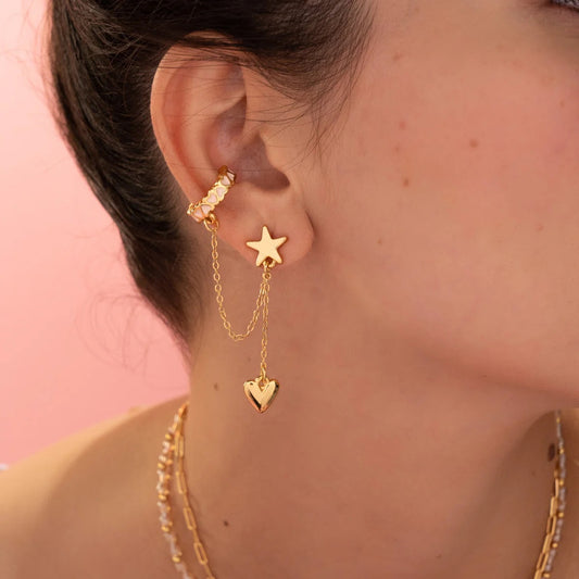 Solitario Heart-Star Earrings+Ear cuff