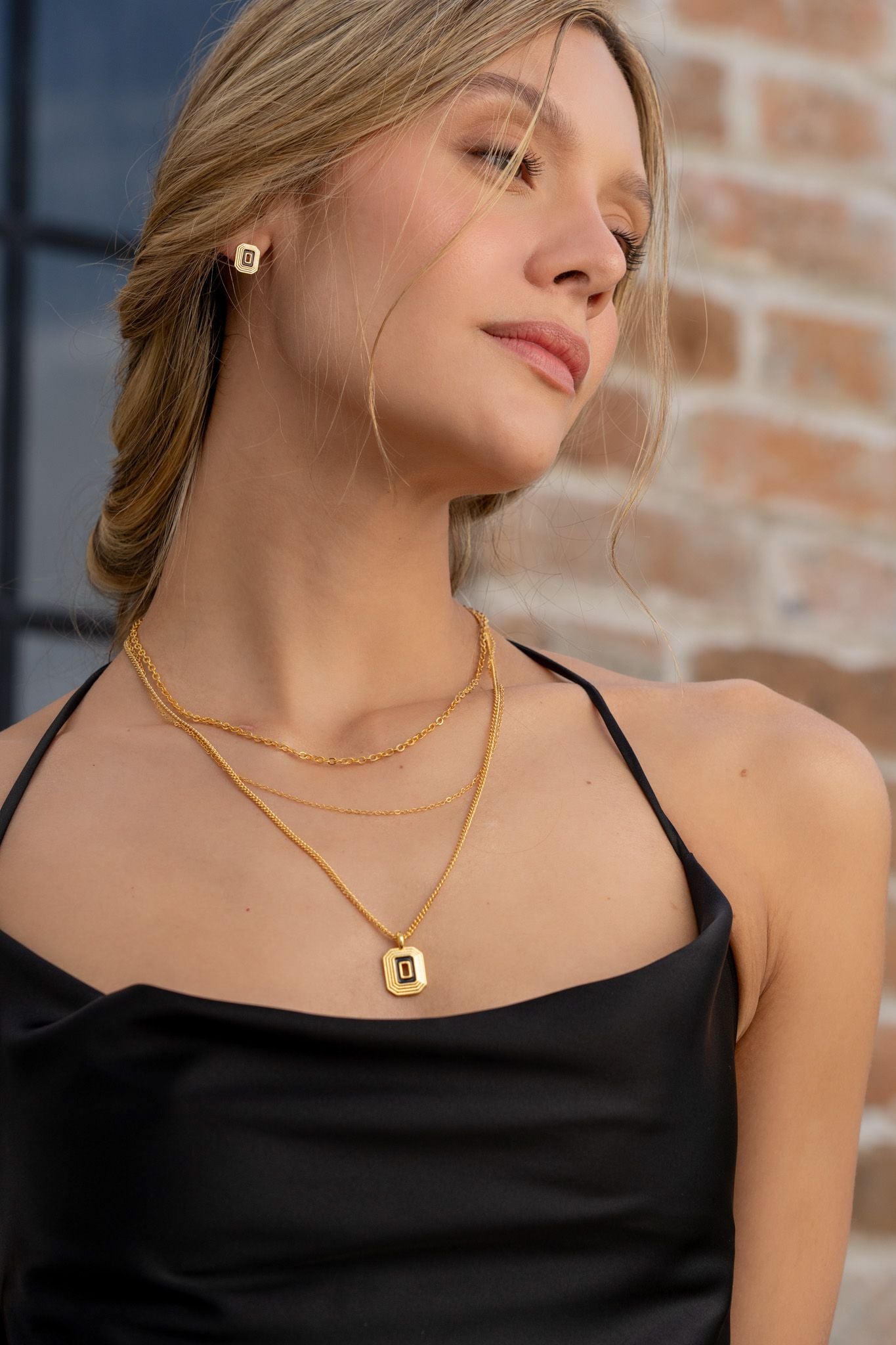 Black layered necklace+earrings