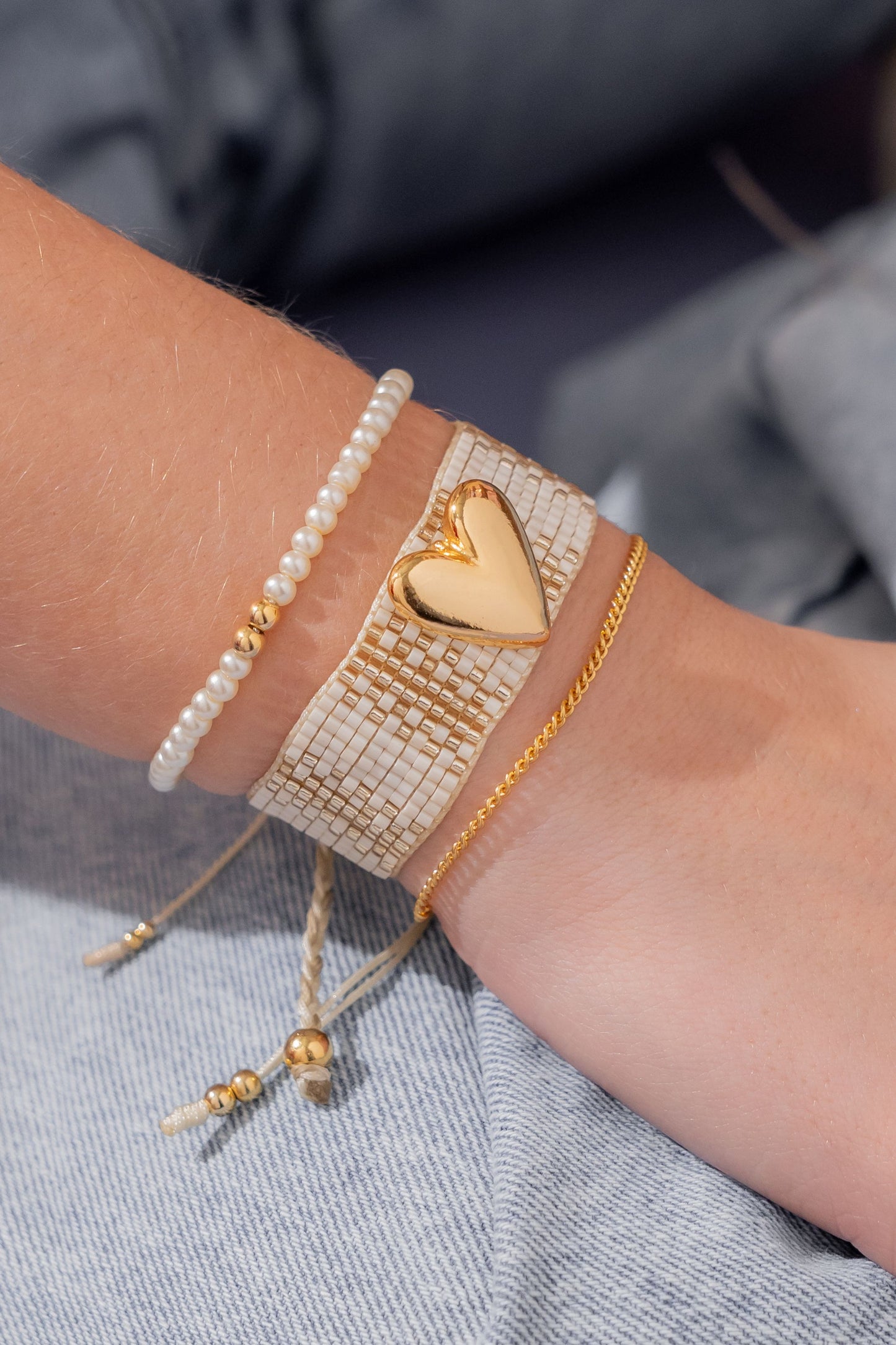 Beige Heart Bracelet Set