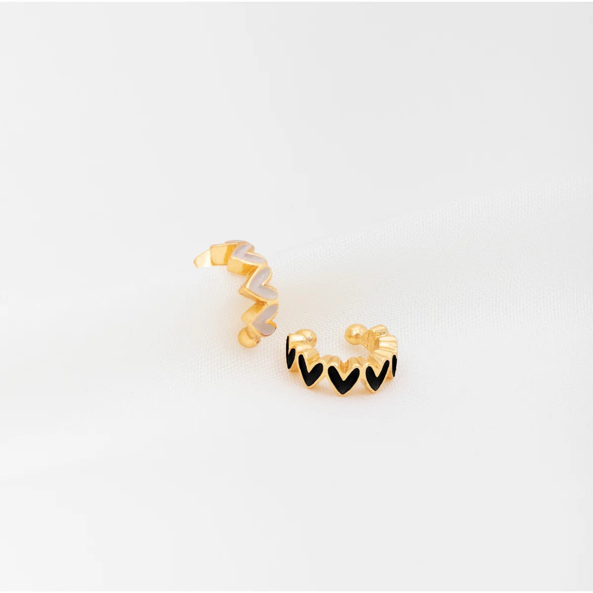 Black and white Mini-hearts Earcuff set-hand painted
