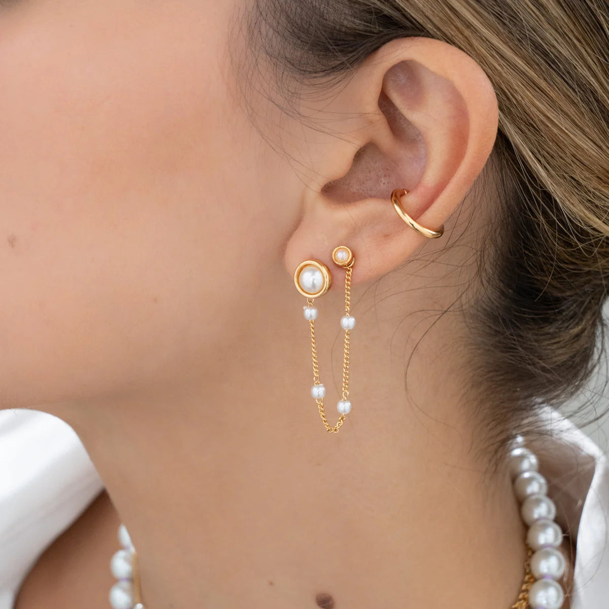 Solitario Pearl Earrings+Ear cuff
