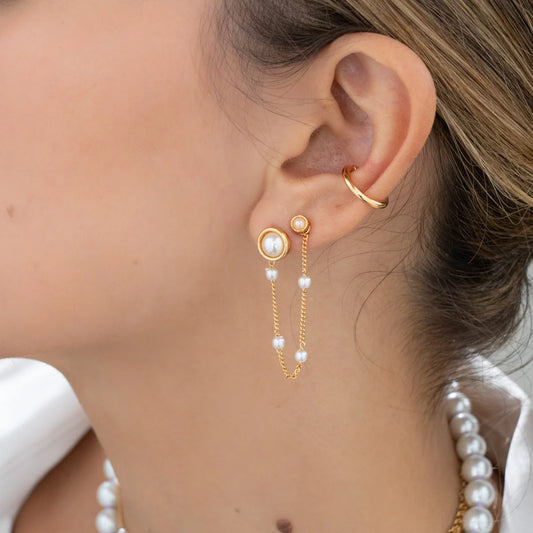 Solitario Pearl Earrings+Ear cuff