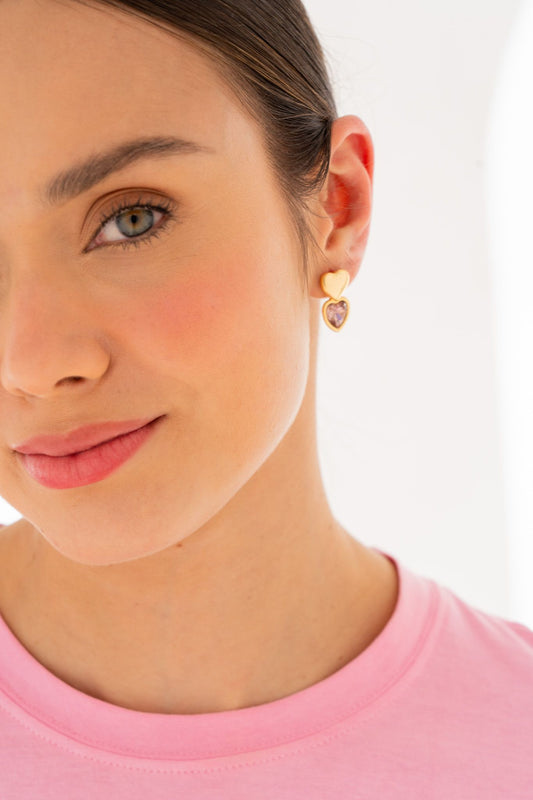 Purple Crystal Heart Earrings
