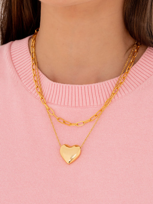 Large Gold Heart Necklace Layered