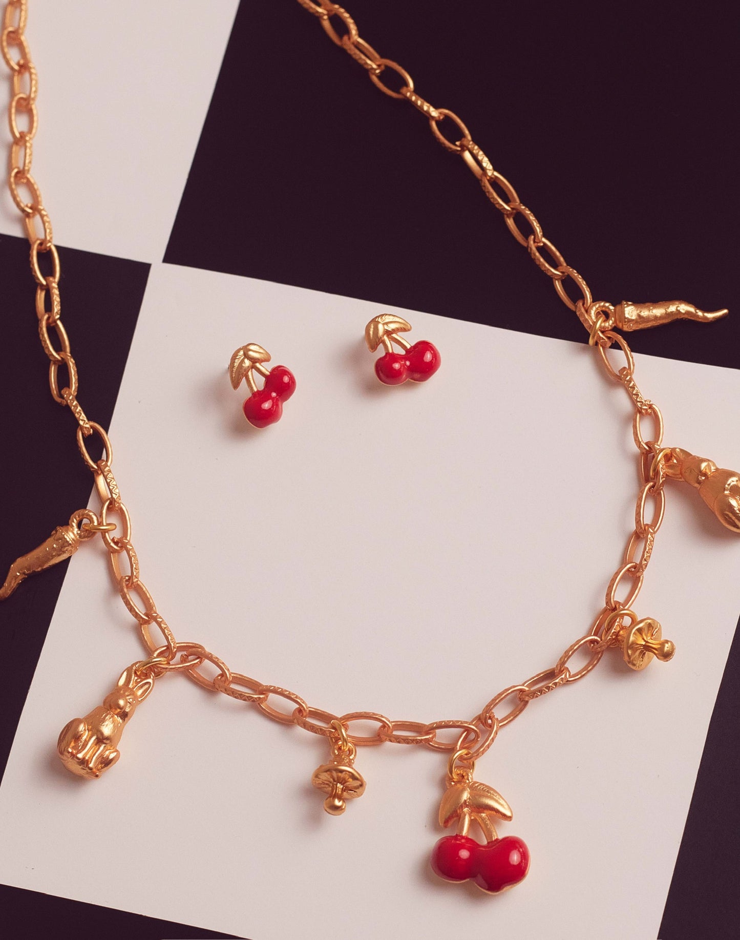 Blossom Multicharms Necklace+Cherry Earrings