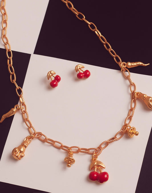 Blossom Multicharms Necklace+Cherry Earrings