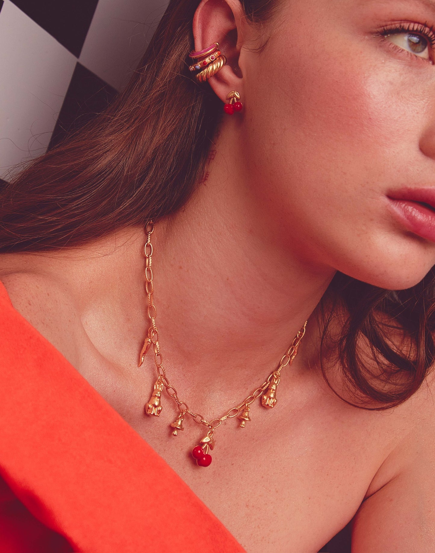 Blossom Multicharms Necklace+Cherry Earrings